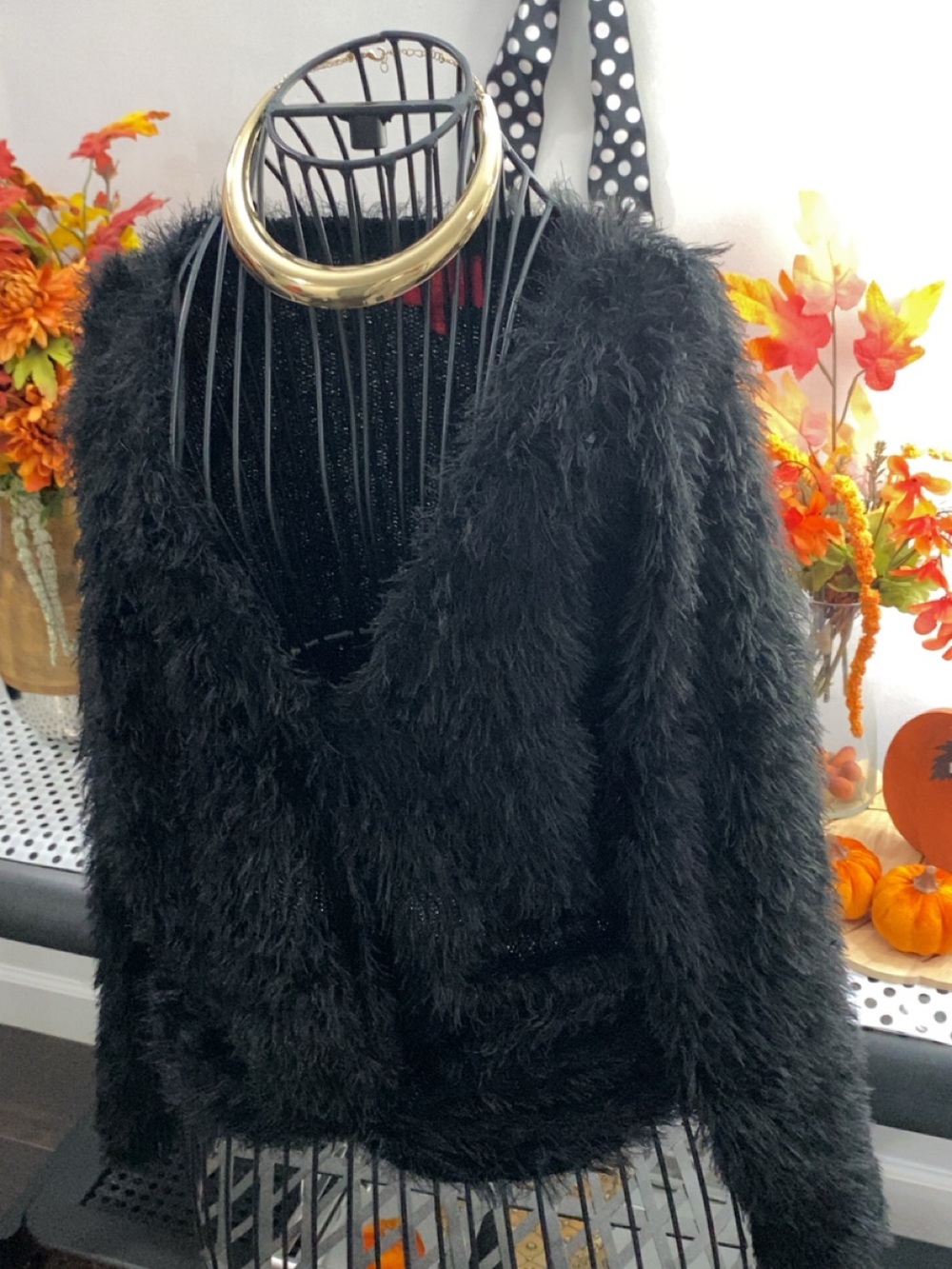 Black Fuzzy Crew Neck Sweater